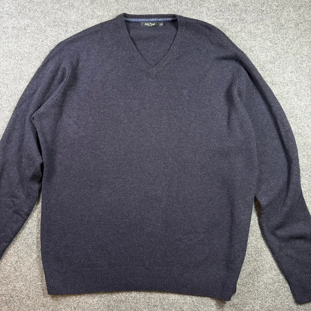 James Pringle Sweater Mens XXL Navy Blue Pure New Wool V-Neck Knit Pullover